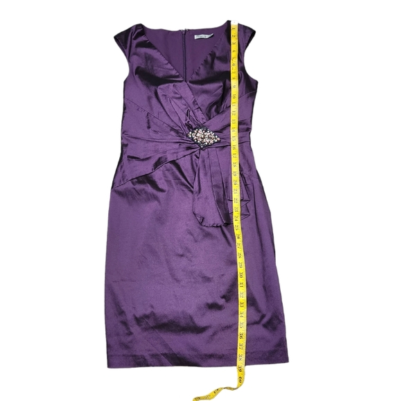 Eliza J Purple V-neck Wrap Sleeveless Taffeta Cocktail Lined Dress Size 6 - Picture 4 of 8